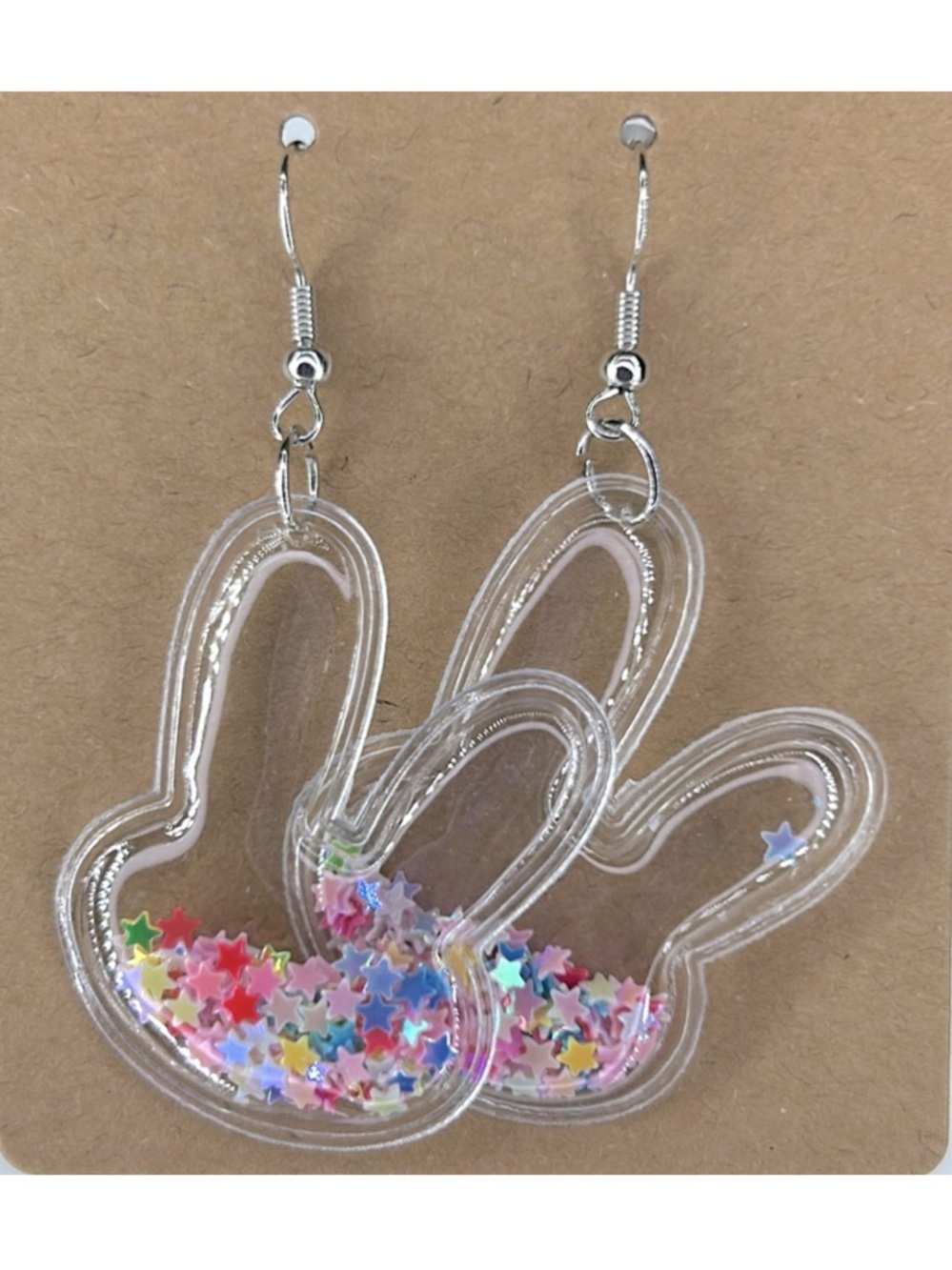PVC Easter Bunny Confetti Dangle Earrings Fashion Jewelry - Picture 1 of 4